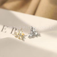 Piercing Labret Aço Cirúrgico Folhas Zircônia Cravejada