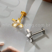 Piercing Labret Titânio 4 Pedras Zircônia Cravejada