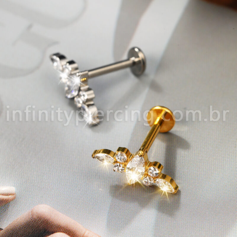 Piercing Labret Titânio Cluster Zircônia Cravejada