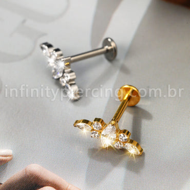 Piercing Labret Titânio Cluster Zircônia Cravejada