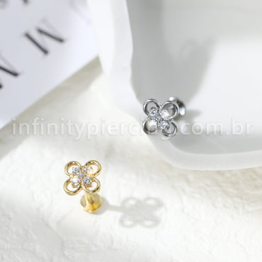 Piercing Labret Flor Titânio Zircônia