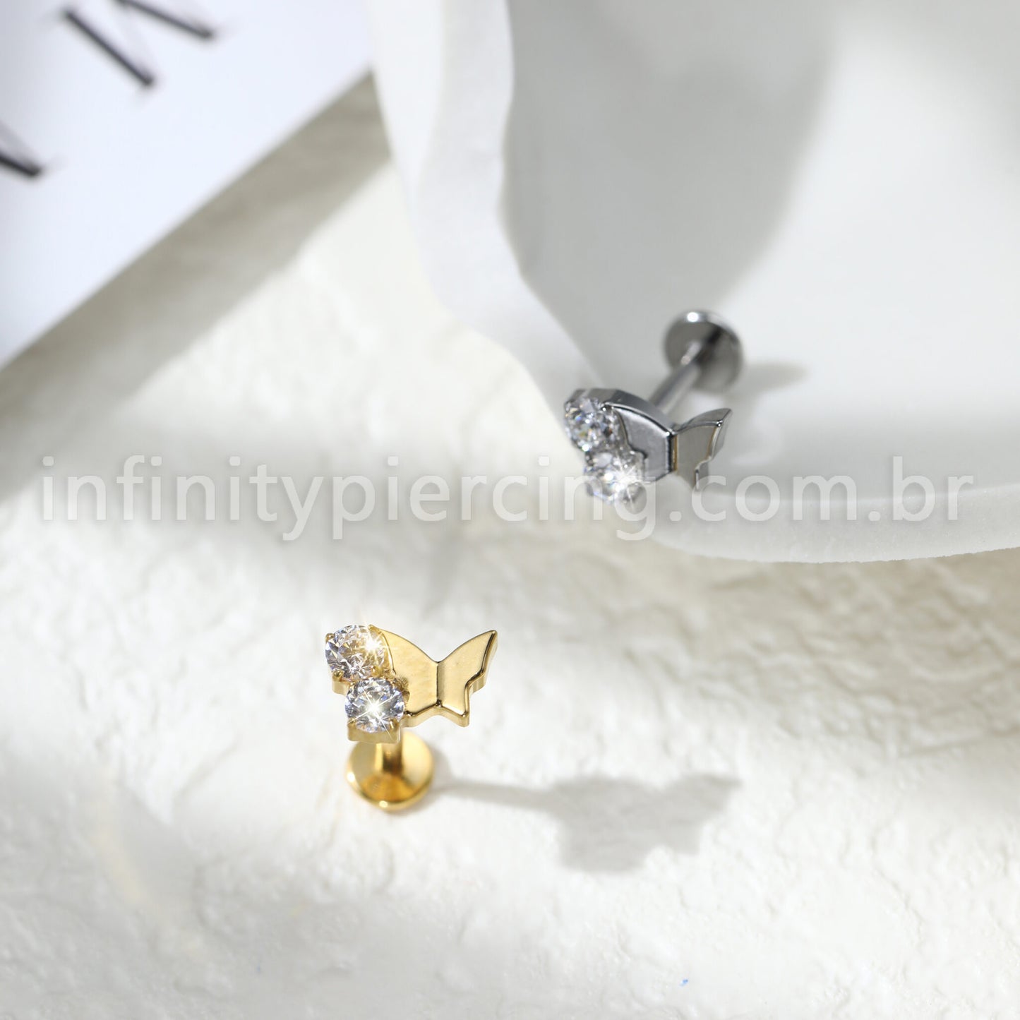 Piercing Labret Borboleta Titânio 2 Zircônia