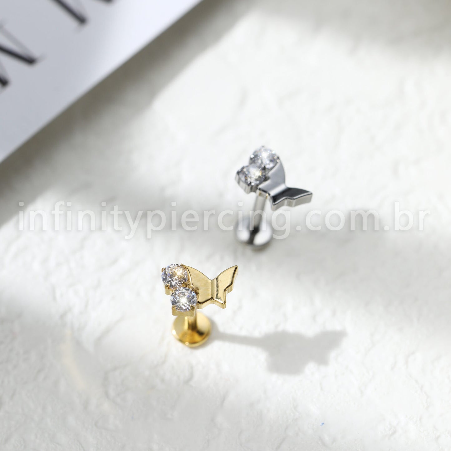 Piercing Labret Borboleta Titânio 2 Zircônia