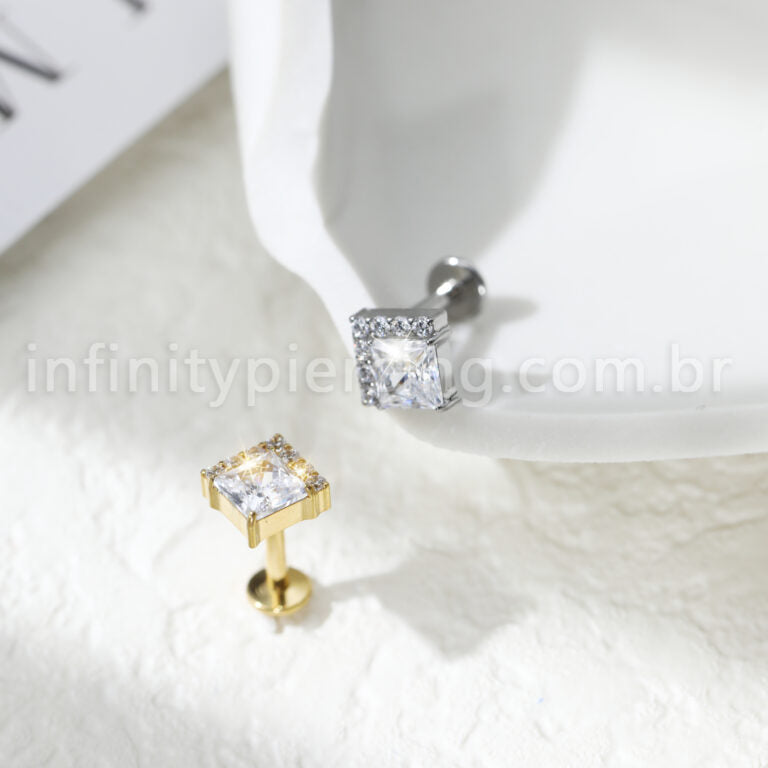 Piercing Labret Titânio Quadrado Zircônias