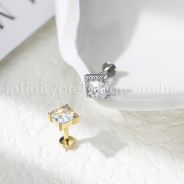 Piercing Labret Titânio Quadrado Zircônias
