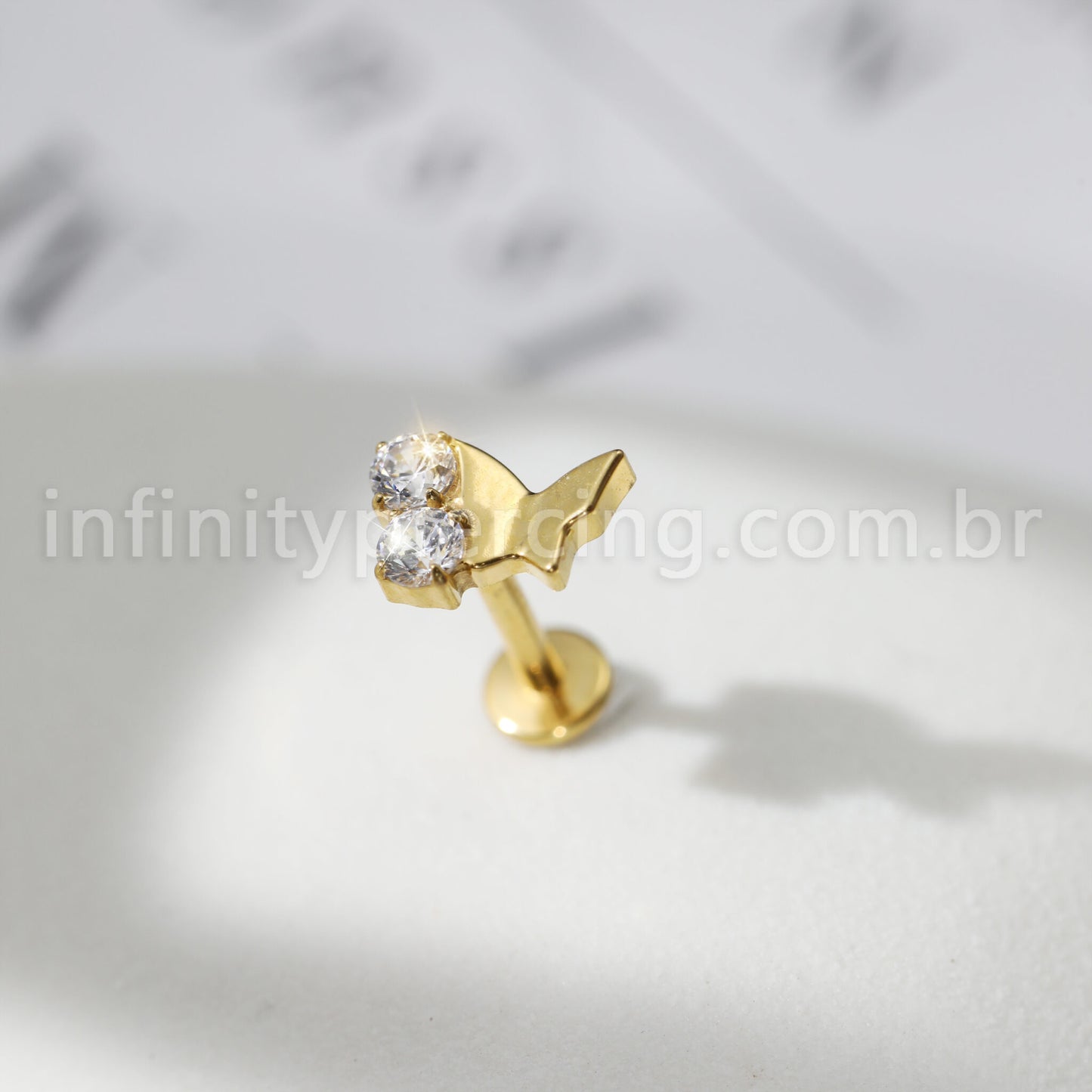 Piercing Labret Borboleta Titânio 2 Zircônia