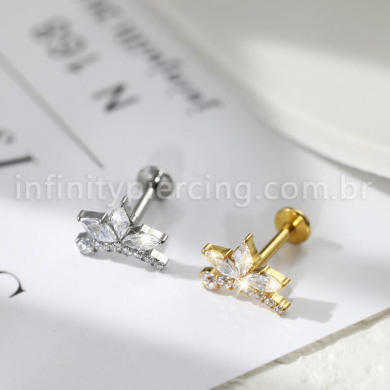 Piercing Labret Titânio Cluster Folhas Zircônia