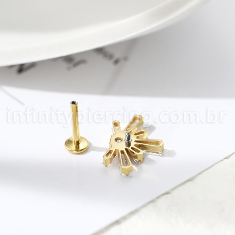 Piercing Labret Titânio Meia Flor Zircônia
