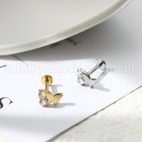 Piercing Labret Borboleta Titânio 2 Zircônia