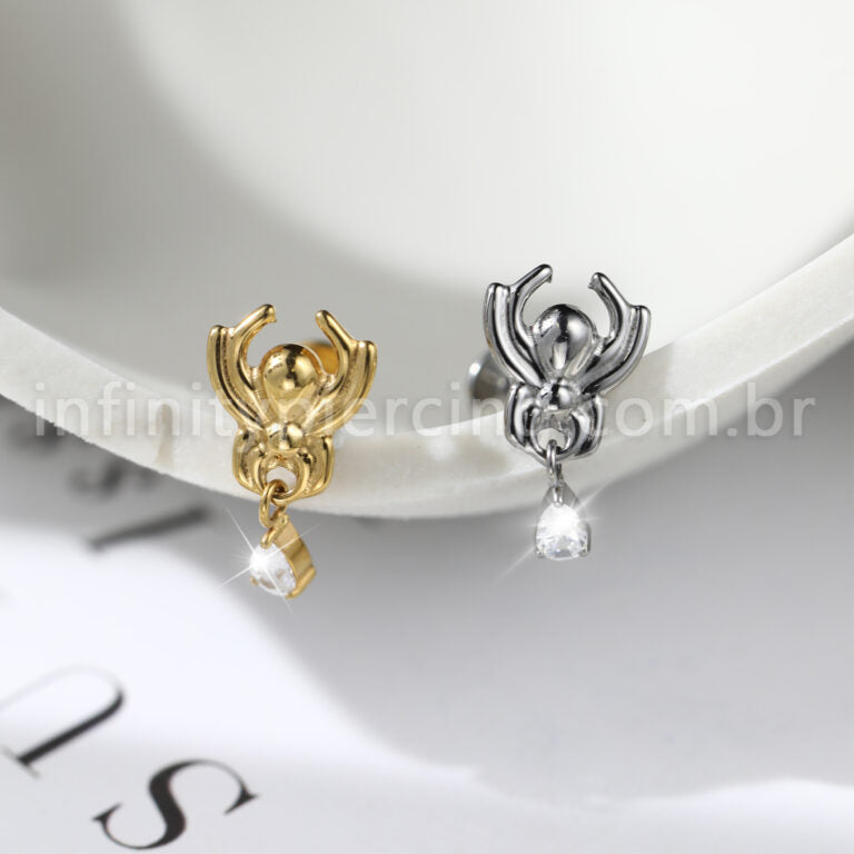 Piercing Labret Titânio Aranha Com Pingente Zircônia