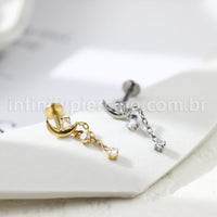 Piercing Labret Titânio Lua Com Correntes Zircônias