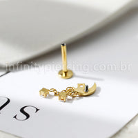 Piercing Labret Titânio Lua Com Correntes Zircônias