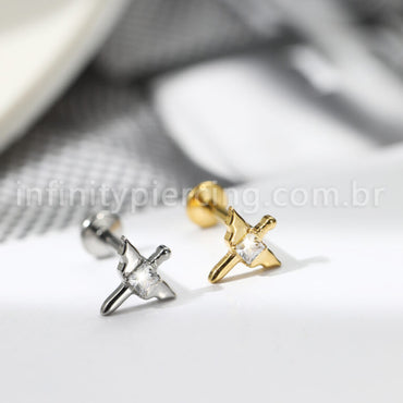 Piercing Labret Titânio Espada Com Asas Zircônia