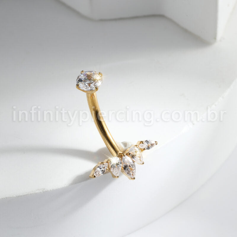 Piercing Banana Titânio Folhas Zircônia