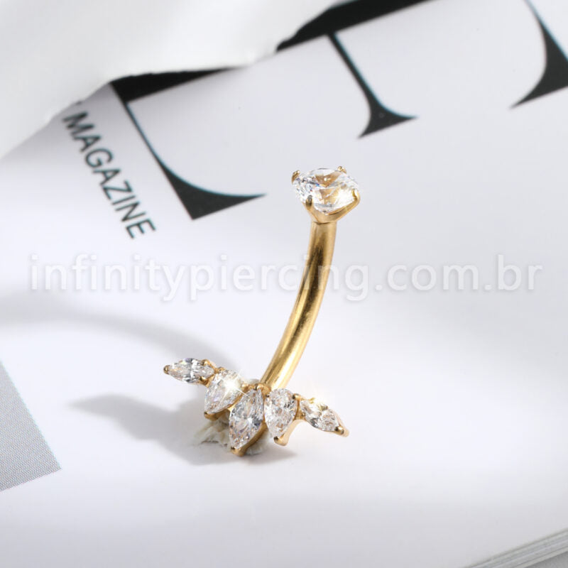 Piercing Banana Titânio Folhas Zircônia