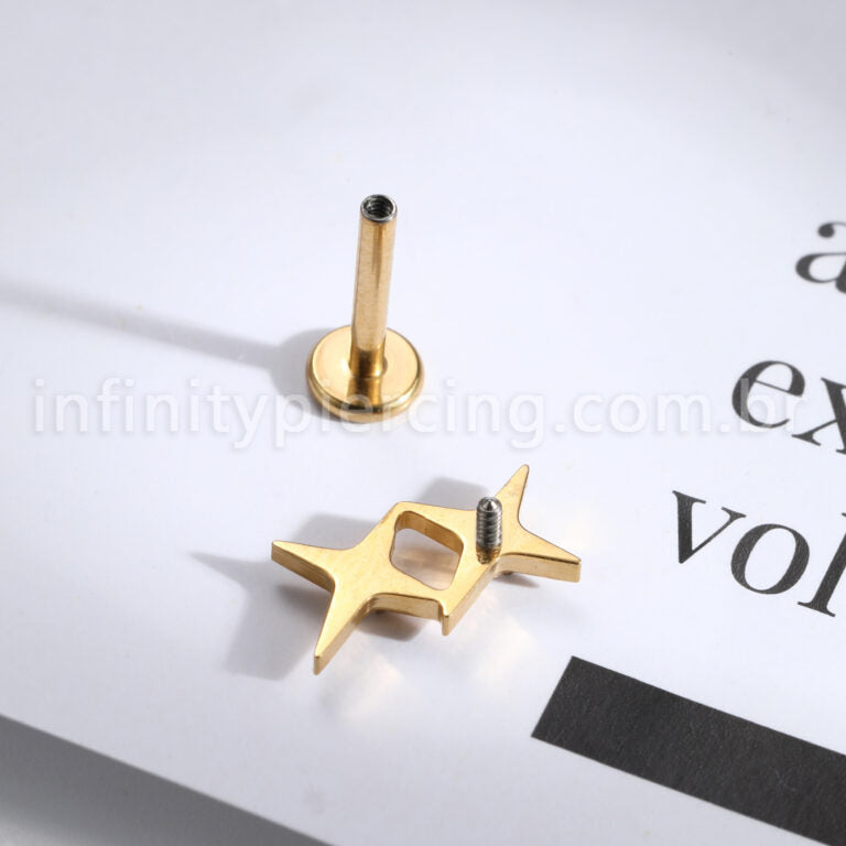 Piercing Labret Titânio Estrela Dupla Zircônia