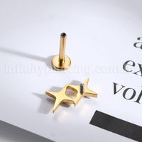 Piercing Labret Titânio Estrela Dupla Zircônia