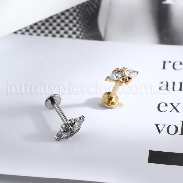 Piercing Labret Titânio 4 Zircônias