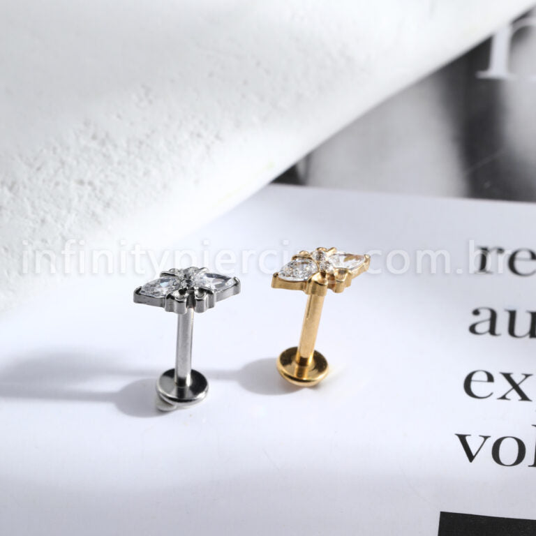 Piercing Labret Titânio 4 Zircônias