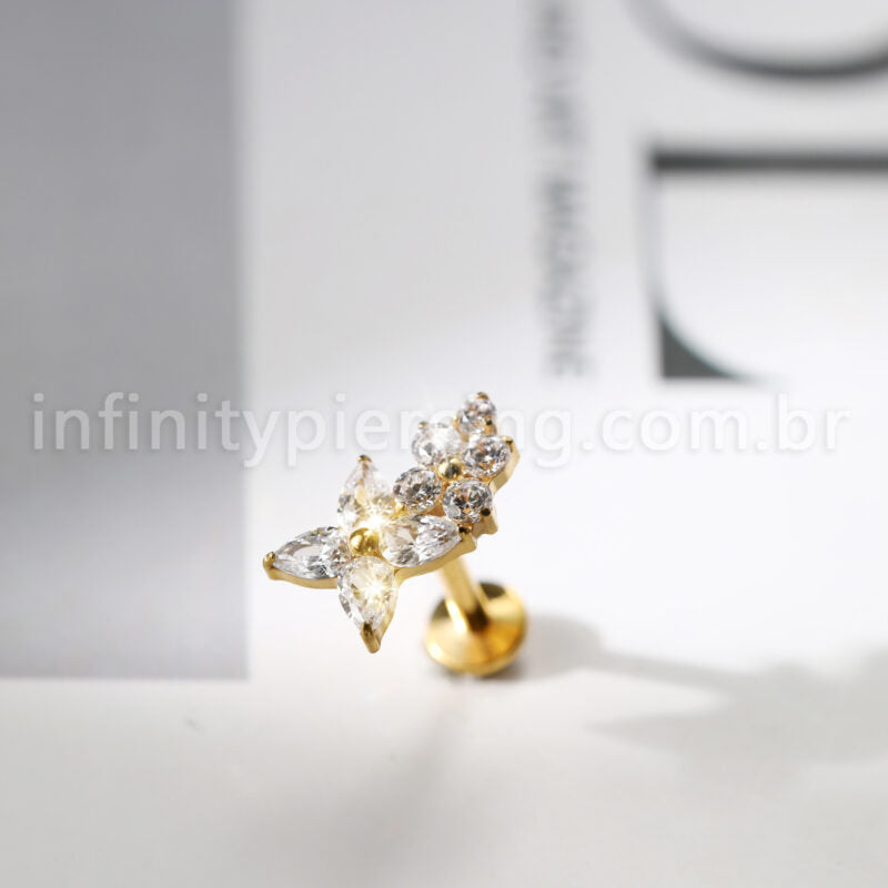 Piercing Labret 2 Flor Titânio Zircônia