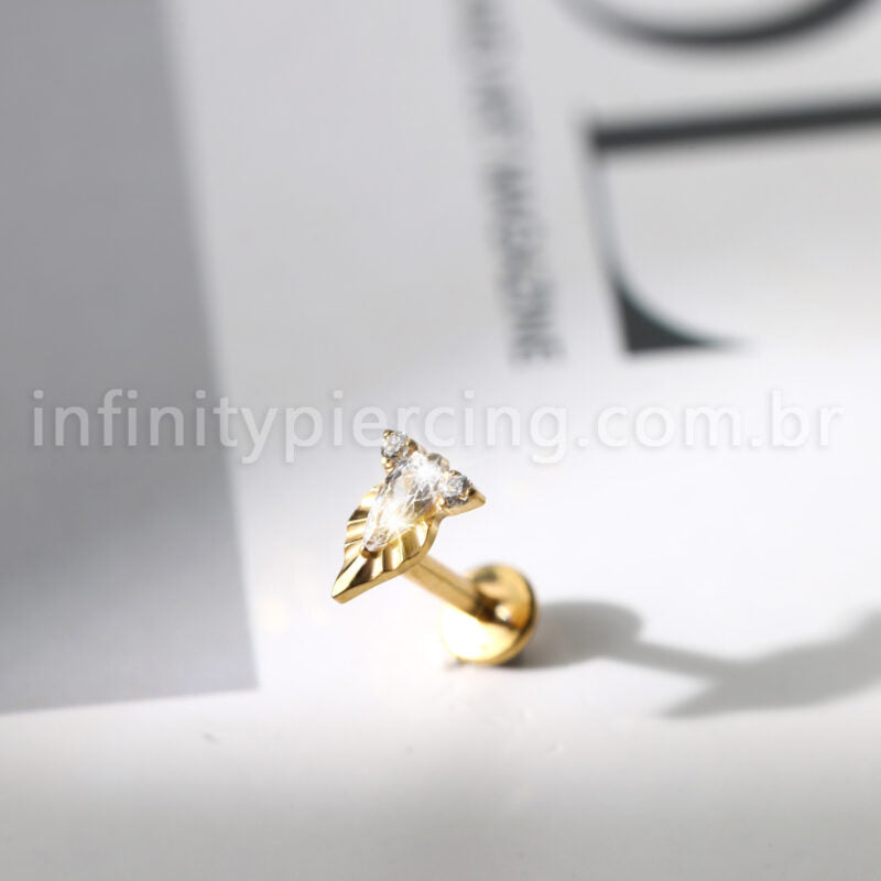 Piercing Labret Com Detalhes Titânio Zircônia Oval
