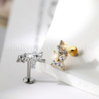 Piercing Labret 2 Flor Titânio Zircônia
