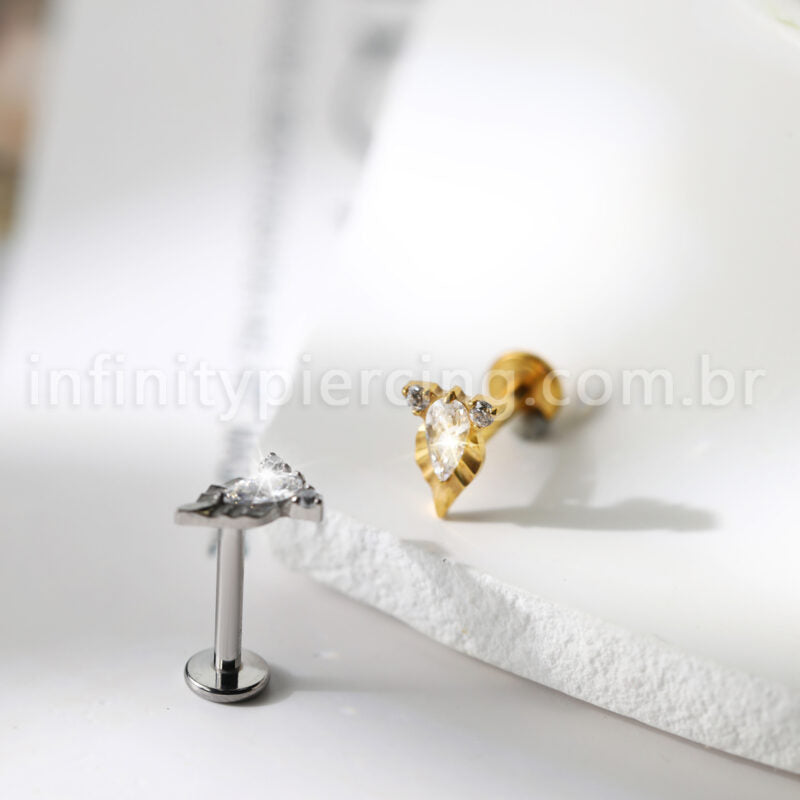Piercing Labret Com Detalhes Titânio Zircônia Oval
