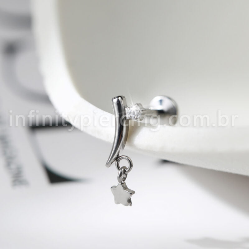 Piercing Labret Pingente Estrela Titânio Zircônia