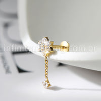 Piercing Labret Flor Titânio Corrente Zircônia