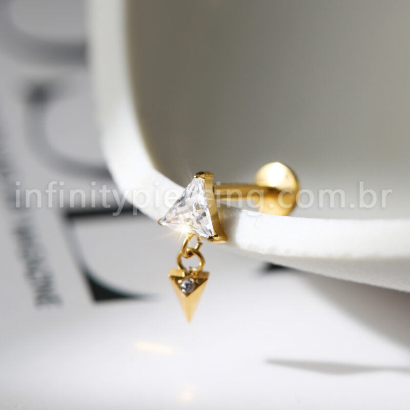 Piercing Labret Triângulo Titânio Pingente Zircônia