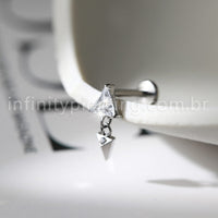 Piercing Labret Triângulo Titânio Pingente Zircônia