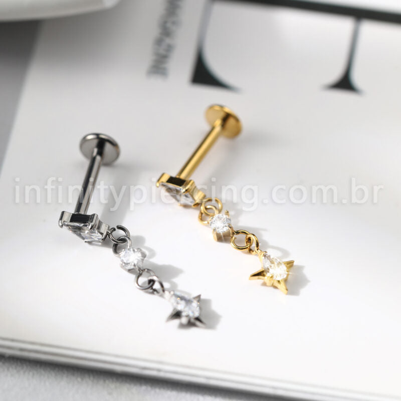Piercing Labret Oval Titânio Com Pingente Zircônia