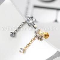 Piercing Labret Flor Titânio Corrente Zircônia