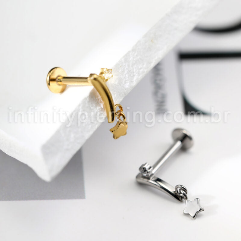 Piercing Labret Pingente Estrela Titânio Zircônia