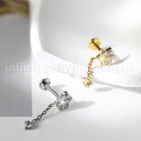 Piercing Labret Flor Titânio Corrente Zircônia