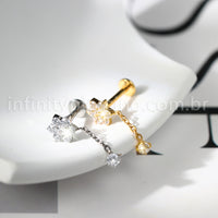 Piercing Labret Flor Titânio Corrente Zircônia