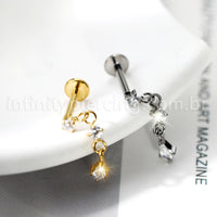 Piercing Labret Redondo Titânio Com Pingente Zircônia