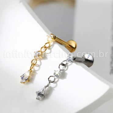 Piercing Labret Redondo Titânio Com Pingente Zircônia