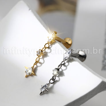 Piercing Labret Oval Titânio Com Pingente Zircônia