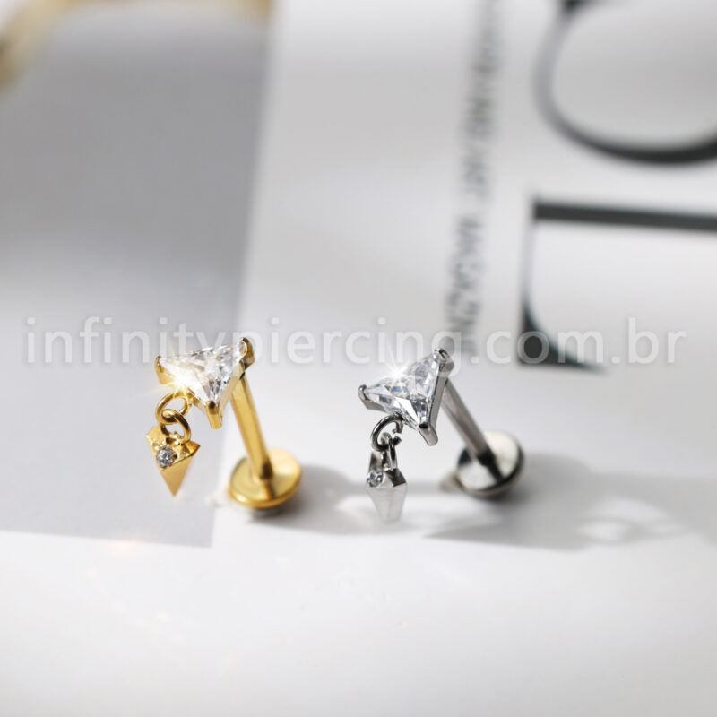 Piercing Labret Triângulo Titânio Pingente Zircônia