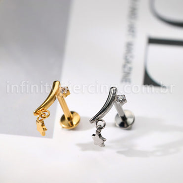 Piercing Labret Pingente Estrela Titânio Zircônia