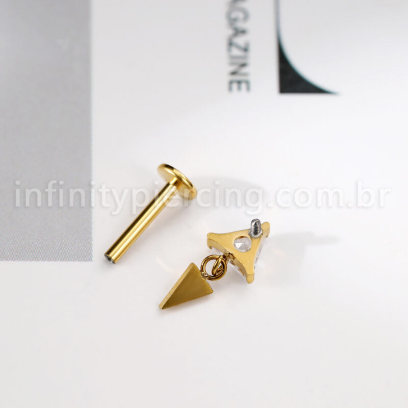 Piercing Labret Triângulo Titânio Pingente Zircônia