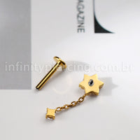 Piercing Labret Flor Titânio Corrente Zircônia