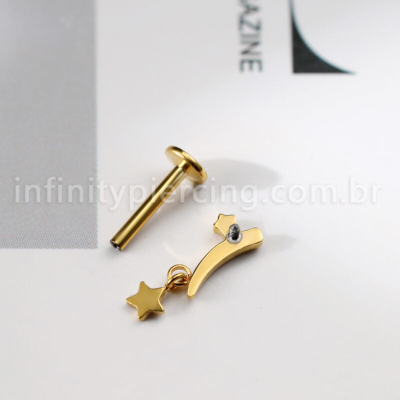 Piercing Labret Pingente Estrela Titânio Zircônia