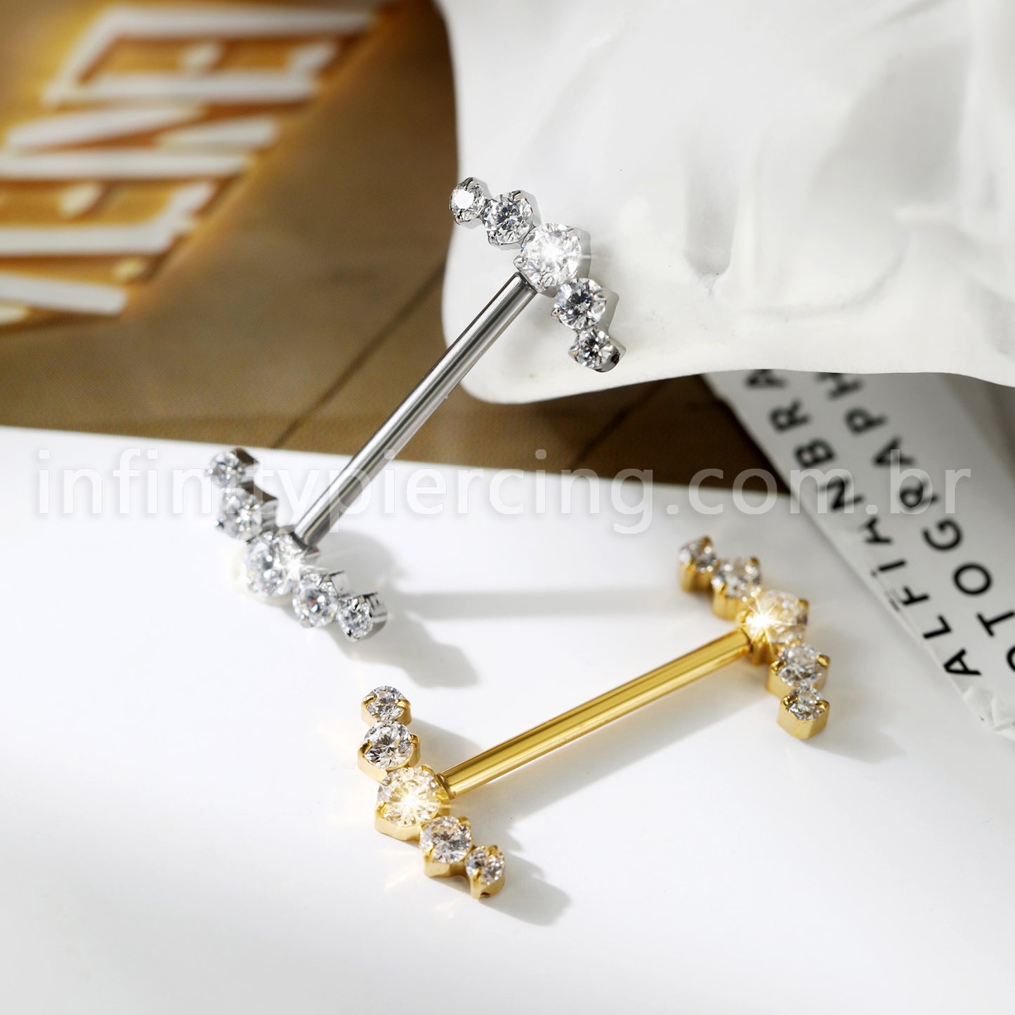 Piercing Barbel Titânio Push Pin Zircônia Cravejada