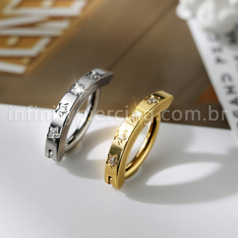 Piercing Argola Para Umbigo Titânio Estrela Zircônias