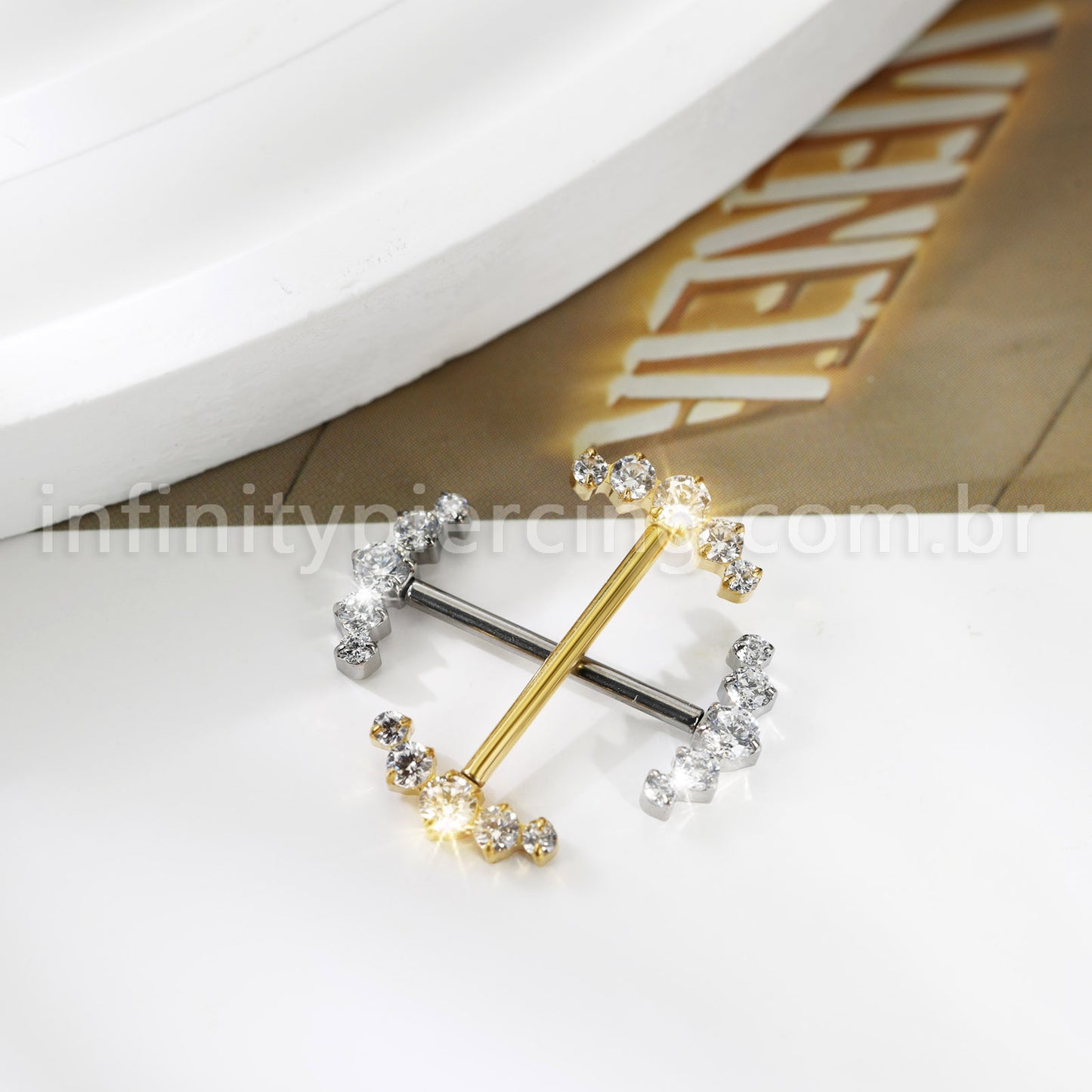 Piercing Barbel Titânio Push Pin Zircônia Cravejada