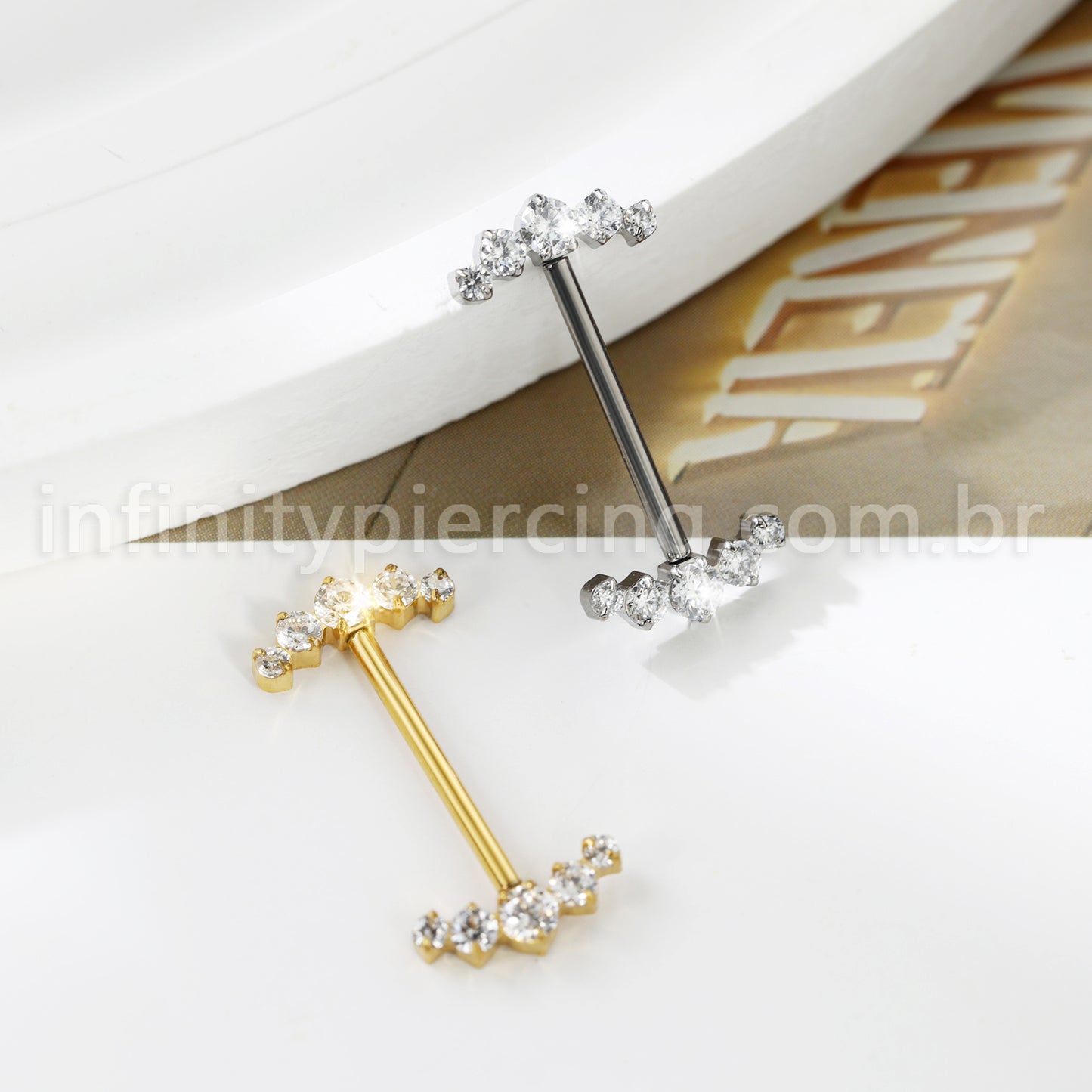 Piercing Barbel Titânio Push Pin Zircônia Cravejada