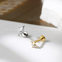 Piercing Labret Titânio Quatro Pontas Zircônia Oval