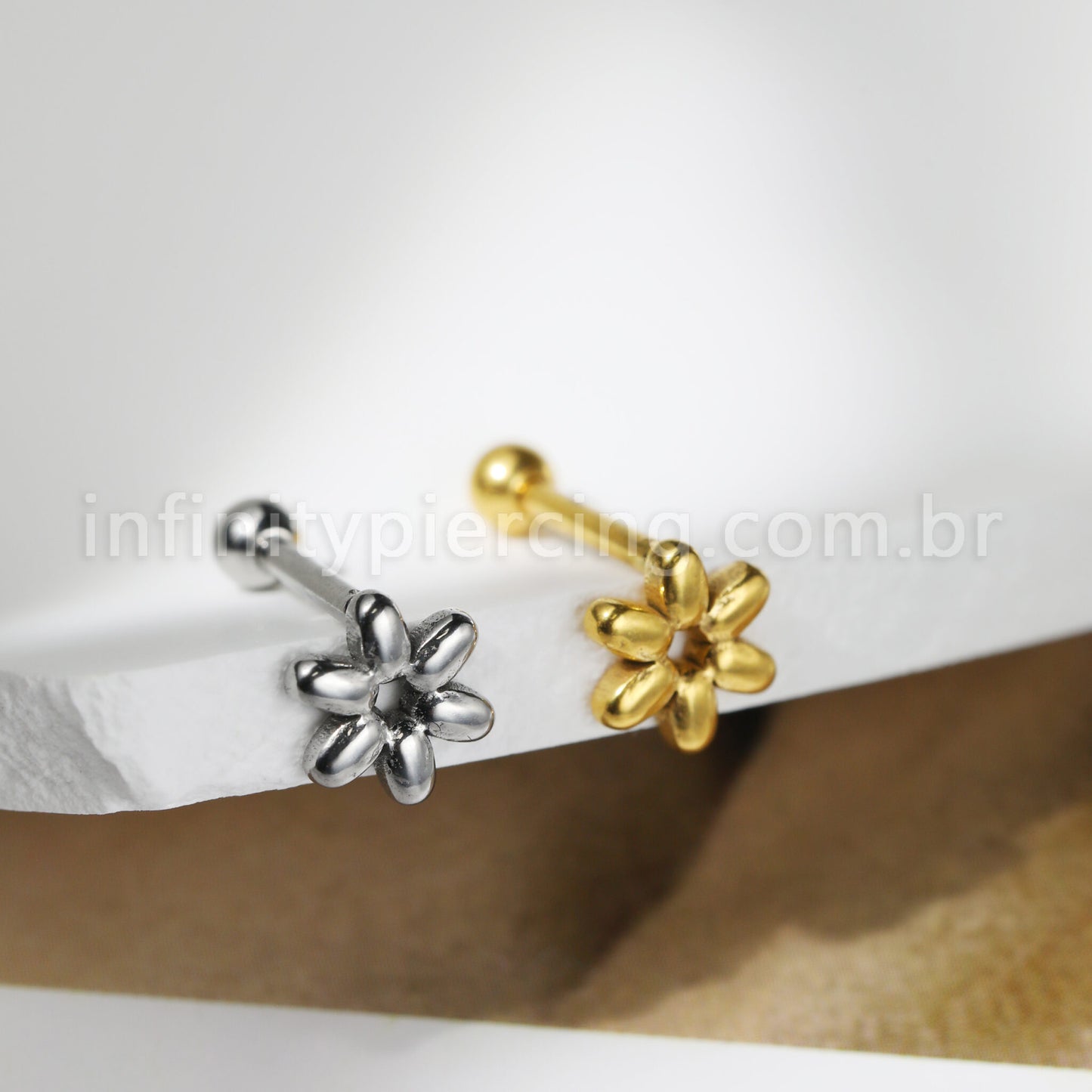 Piercing Barbell Aço Cirúrgico Flor